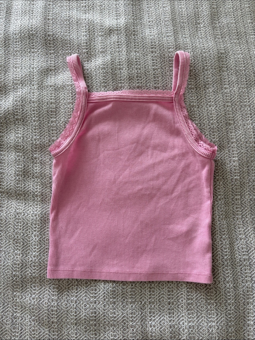 American Eagle Outfitters Pink Ribbed Lace-Trim Tank